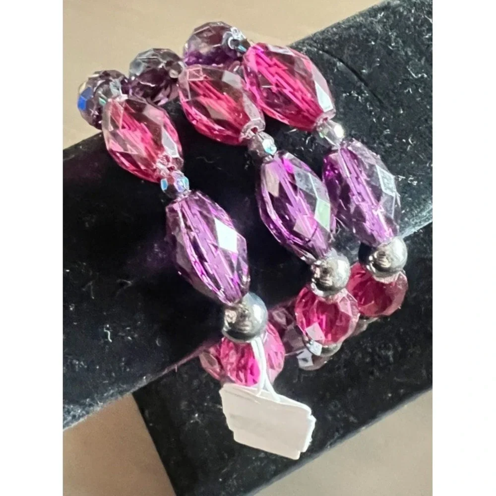 New York‎ & Company Purple Flower Stretch Bracelet Beaded Floral Statement Y2K